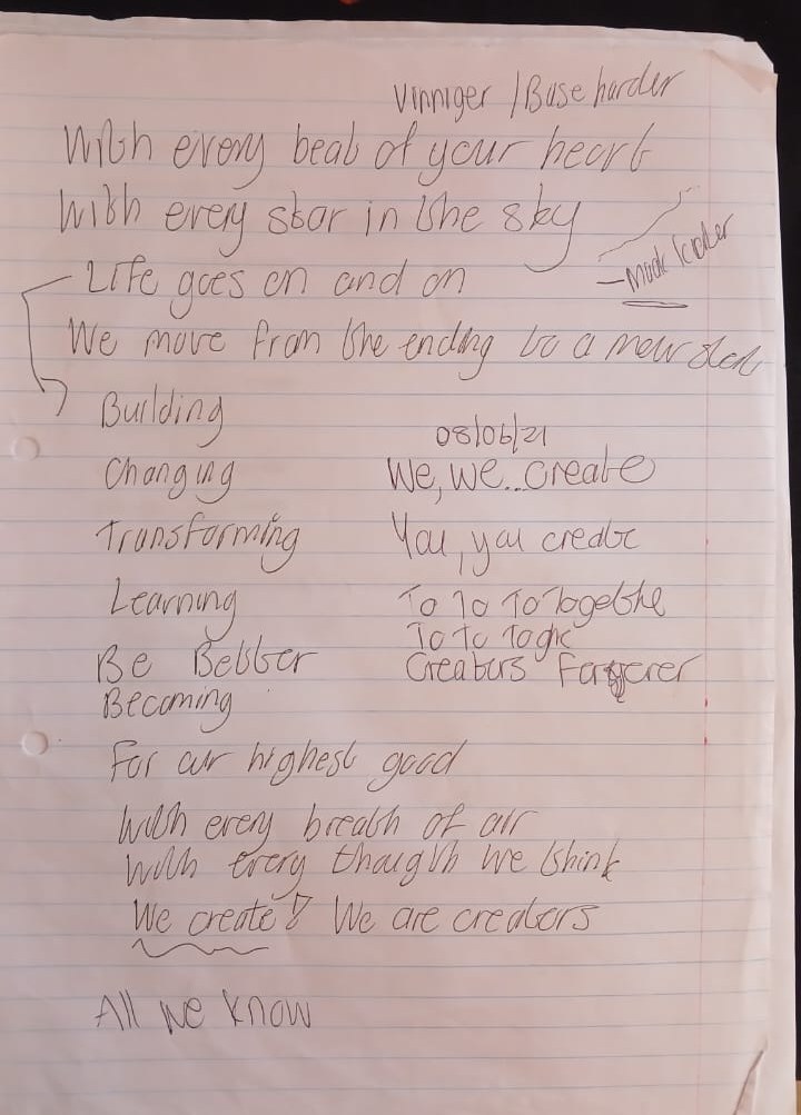 Original handwritten CREATE lyric notes