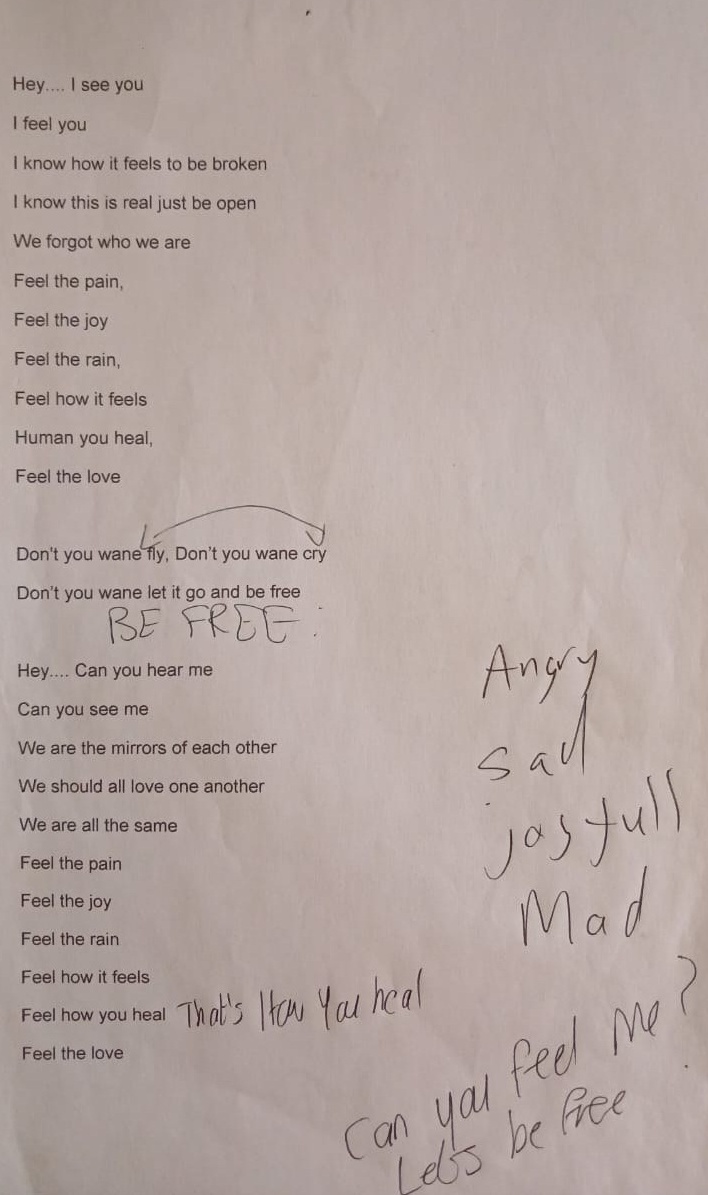 Original FEEL scratch lyric page