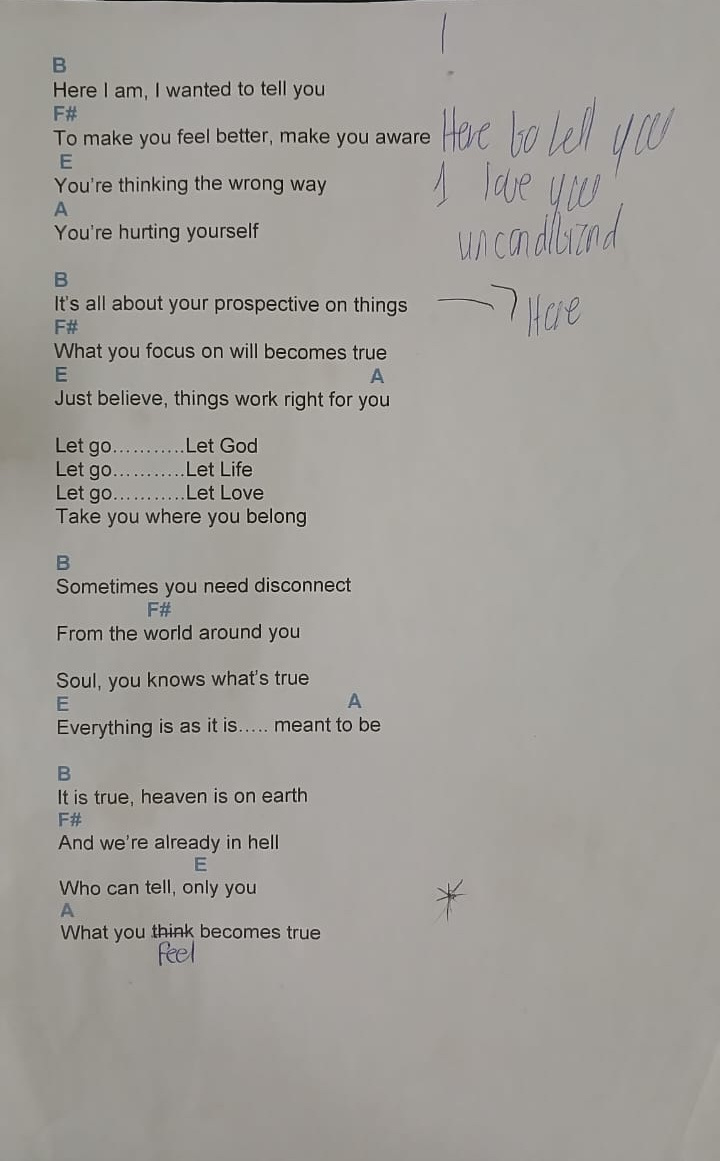 Original LET GO lyric and chord working page
