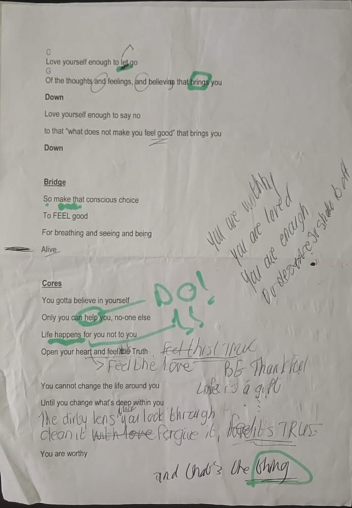 Original Life Is a Gift lyric notes page 1