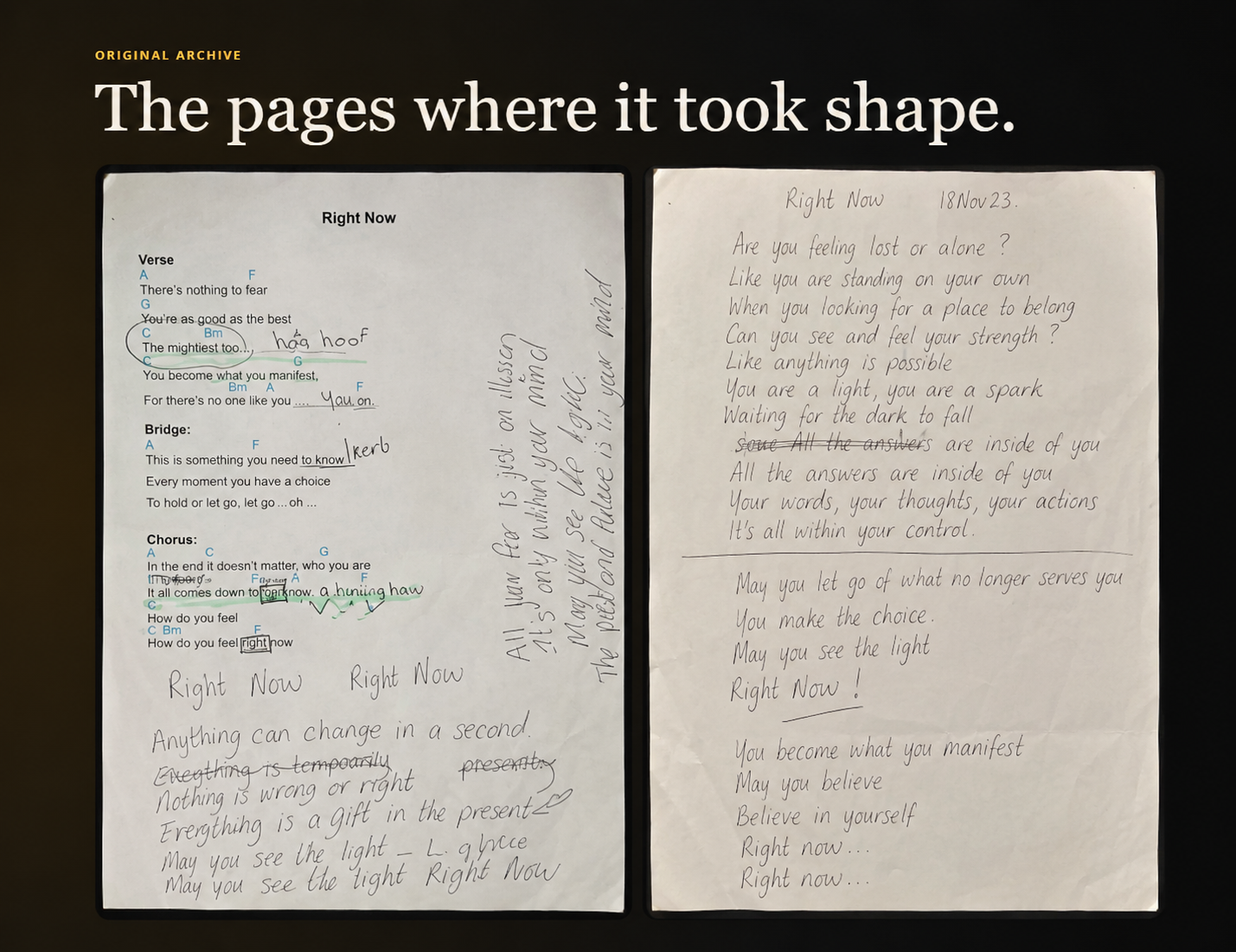 Original Right Now lyric archive — cropped presentation